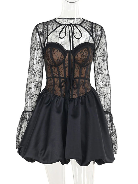 Sweetheart Neck Lace Dress and Cover Up Set - Byyde