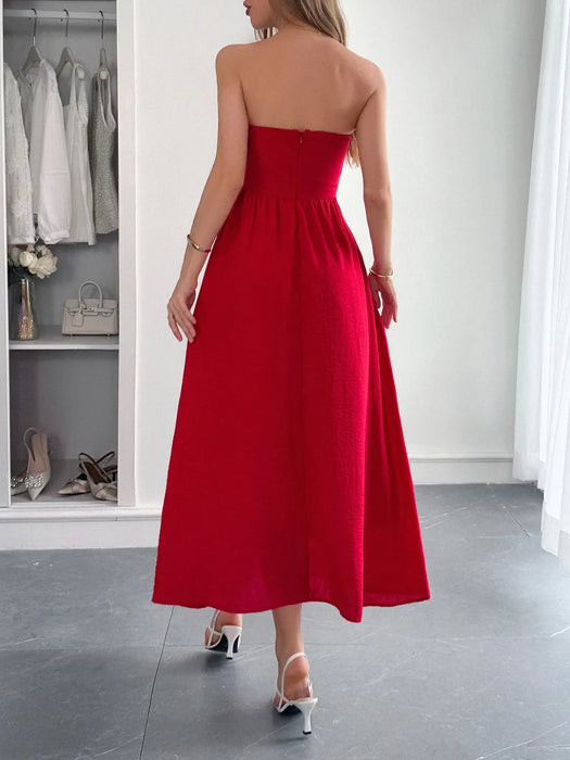 Strapless A-Line Midi Dress with Pockets - Byyde