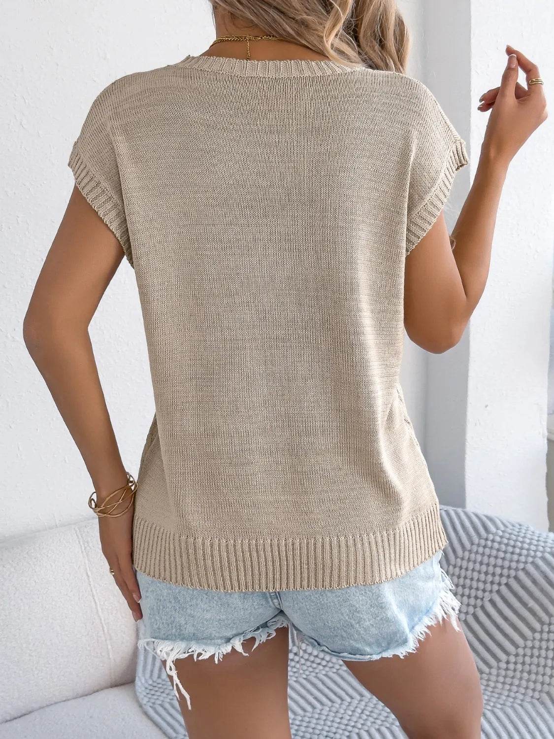 Cable-Knit Round Neck Knit Top - Byyde