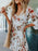Floral V-Neck Three-Quarter Sleeve Mini Dress - Byyde