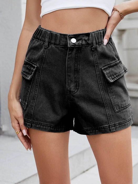 High Waist Cargo Denim Shorts - Byyde