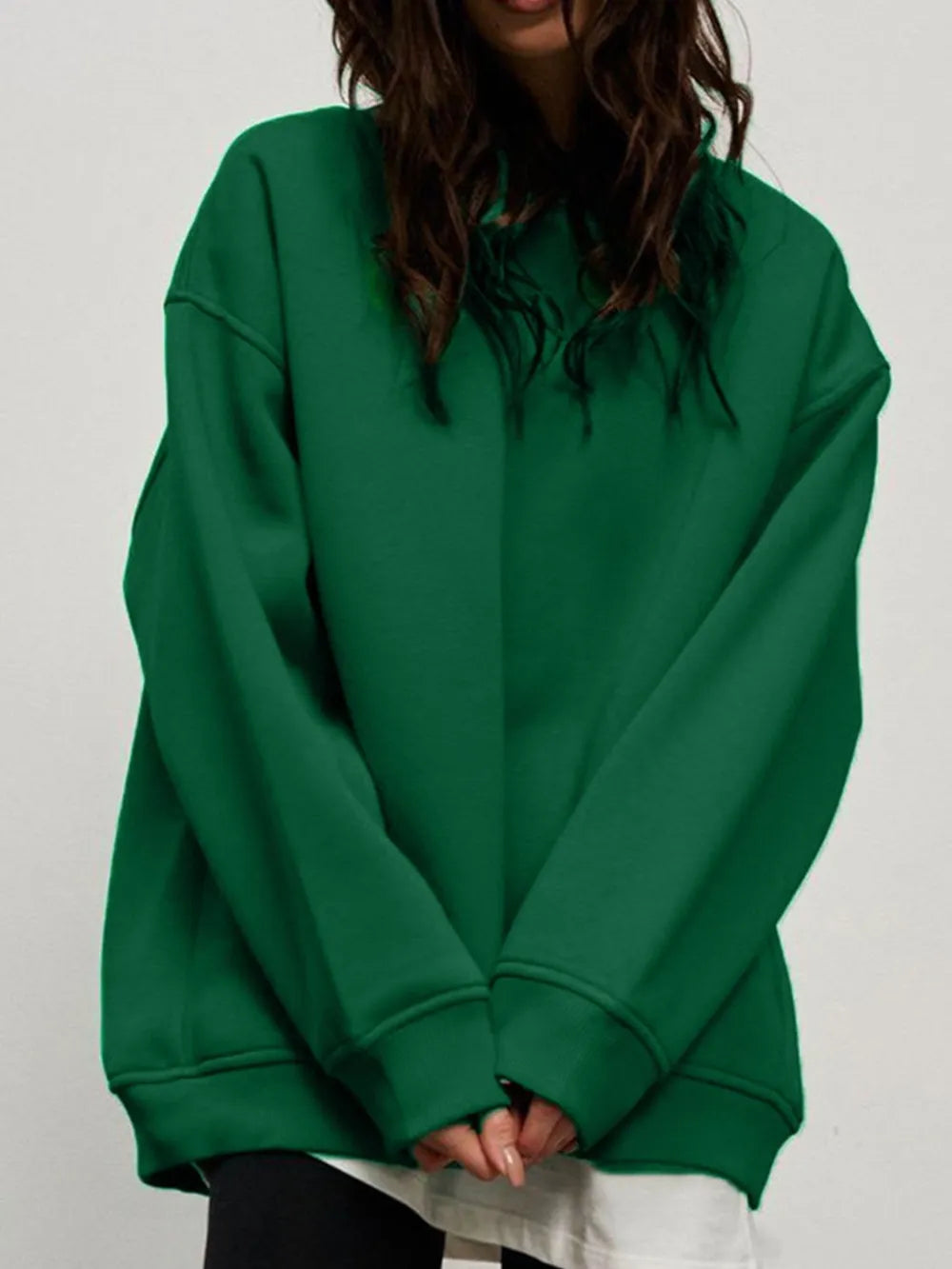 Round Neck Dropped Shoulder Long Sleeve Sweatshirt - Byyde