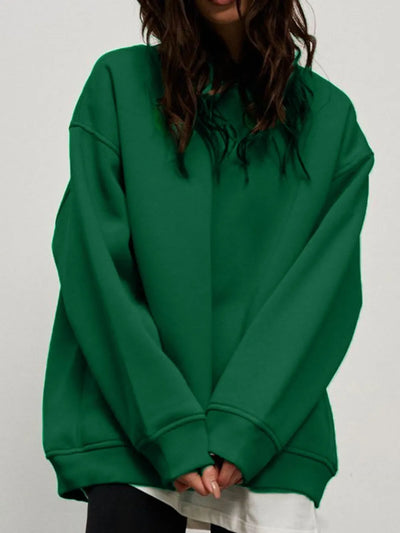 Round Neck Dropped Shoulder Long Sleeve Sweatshirt - Byyde