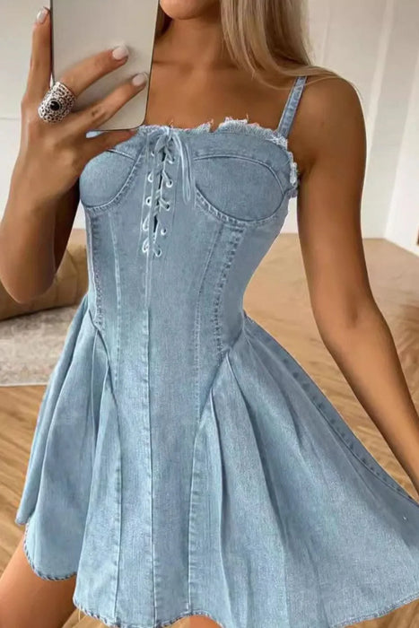 Lace Up Denim Cami Dress - Byyde