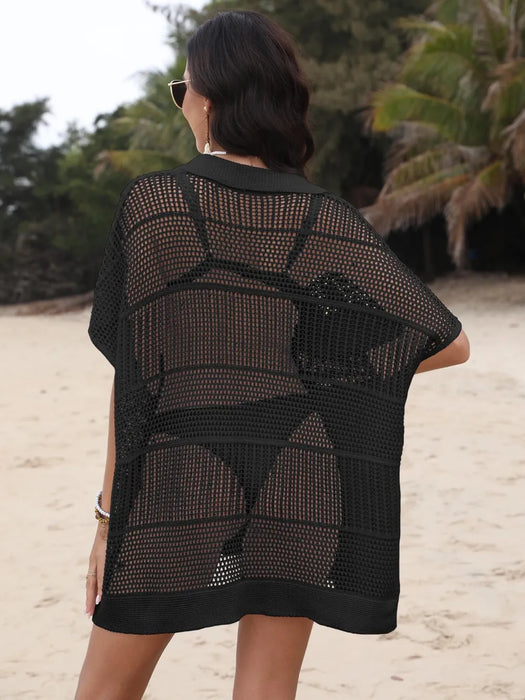 Hollow Out Collared Neck Cover-Up - Byyde