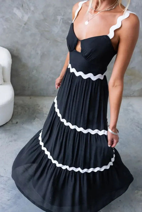Tiered Maxi Dress with Scalloped Trim - Byyde