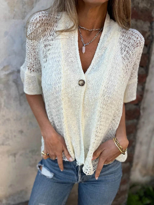 Full Size One Button Half Sleeve Cardigan Plus Size - Byyde