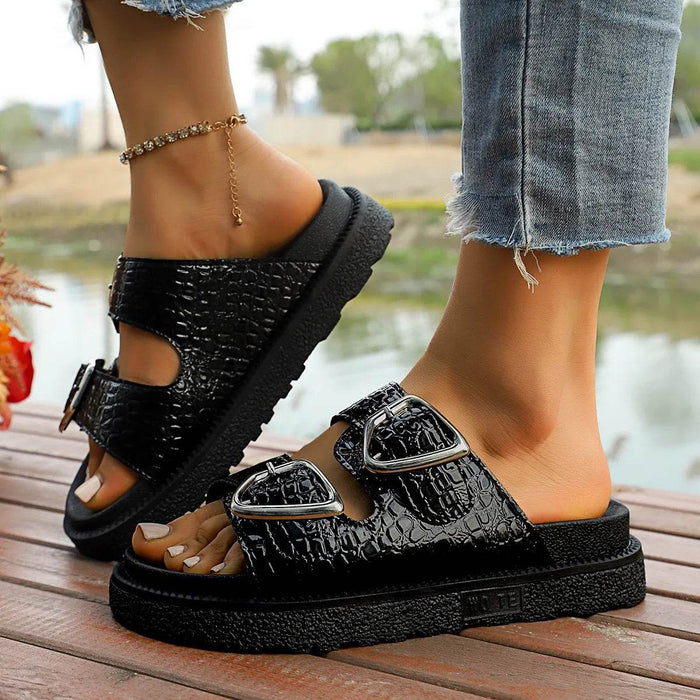 Double Buckle Platform Sandals - Byyde