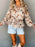 Drawstring Floral Lantern Sleeve Blouse - Byyde