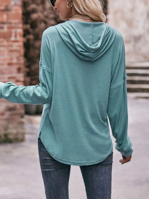 Mandy Drawstring Drop Shoulder Long Sleeve Hoodie - Byyde