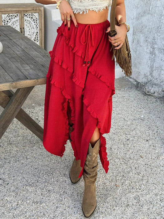 Devine Slit Drawstring Ruffled Skirt - Byyde