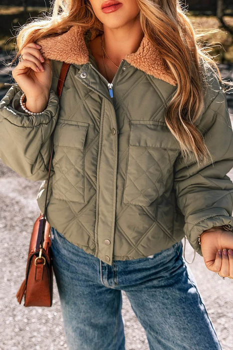 Drawstring Collared Neck Long Sleeve Winter Coat - Byyde
