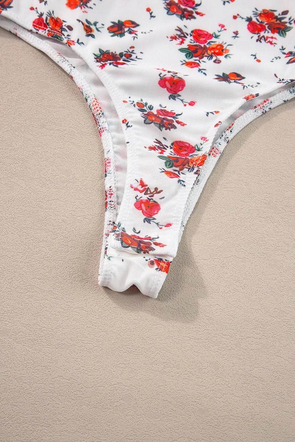 Floral Frilled Trim Spaghetti Straps Bodysuit - Byyde