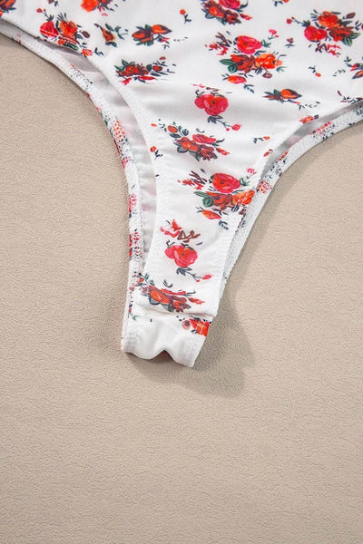 Floral Frilled Trim Spaghetti Straps Bodysuit - Byyde
