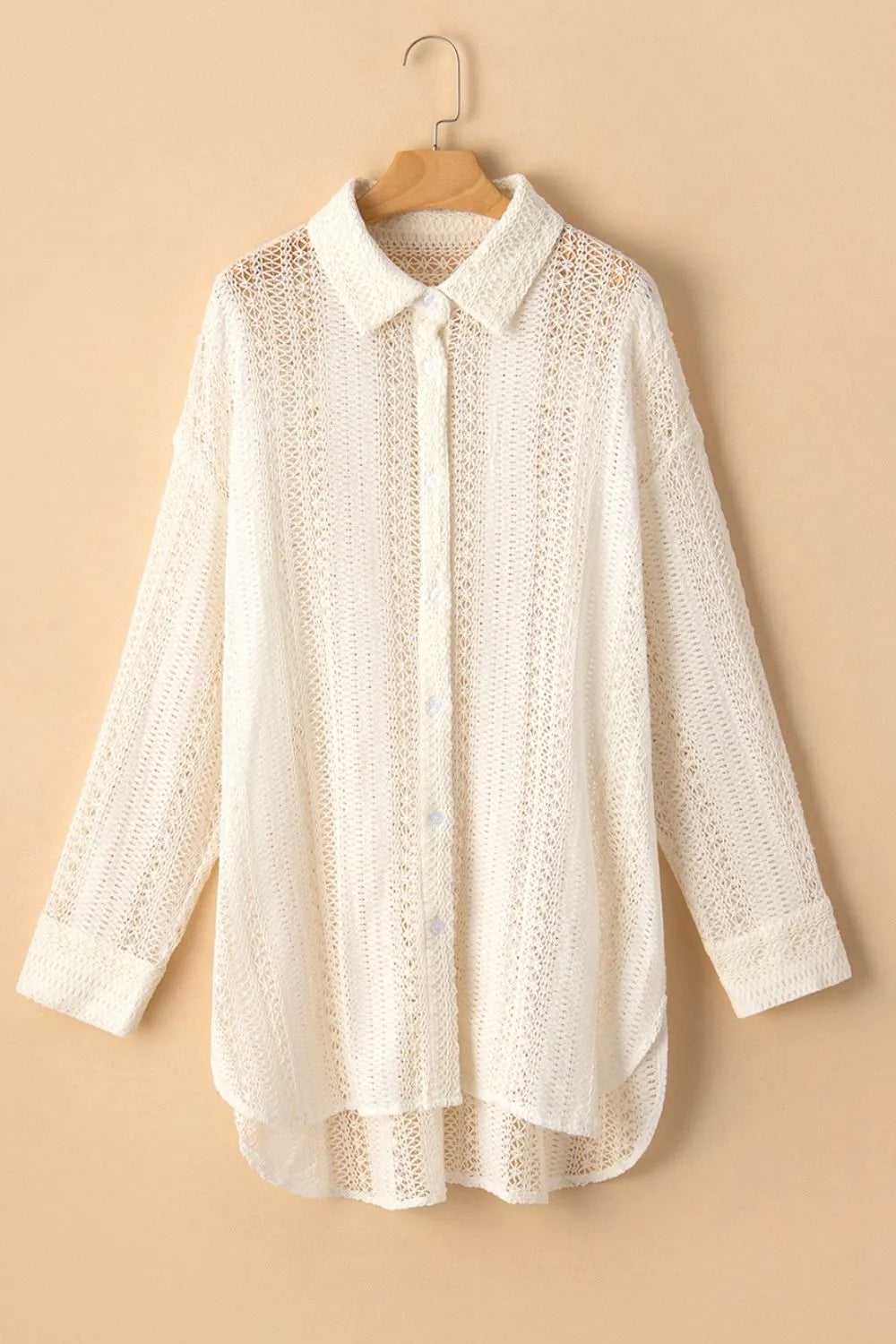 Lace Crochet Collared Neck Oversized Shirt - Byyde