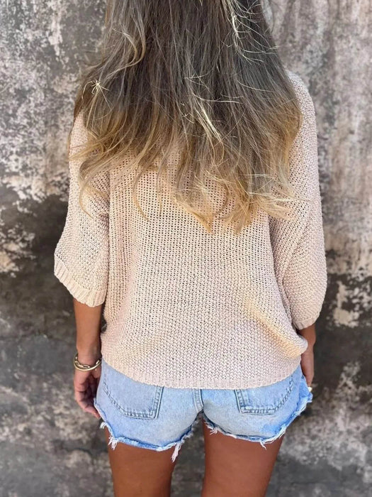 Full Size Johnny Collar Loose Knit Sweater Plus Size - Byyde