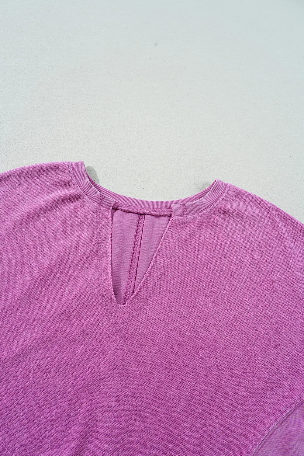 Notched Drop Shoulder Long Sleeve Sweatshirt - Byyde