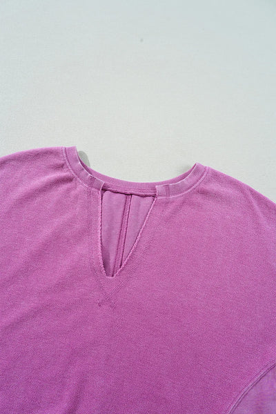 Notched Drop Shoulder Long Sleeve Sweatshirt - Byyde