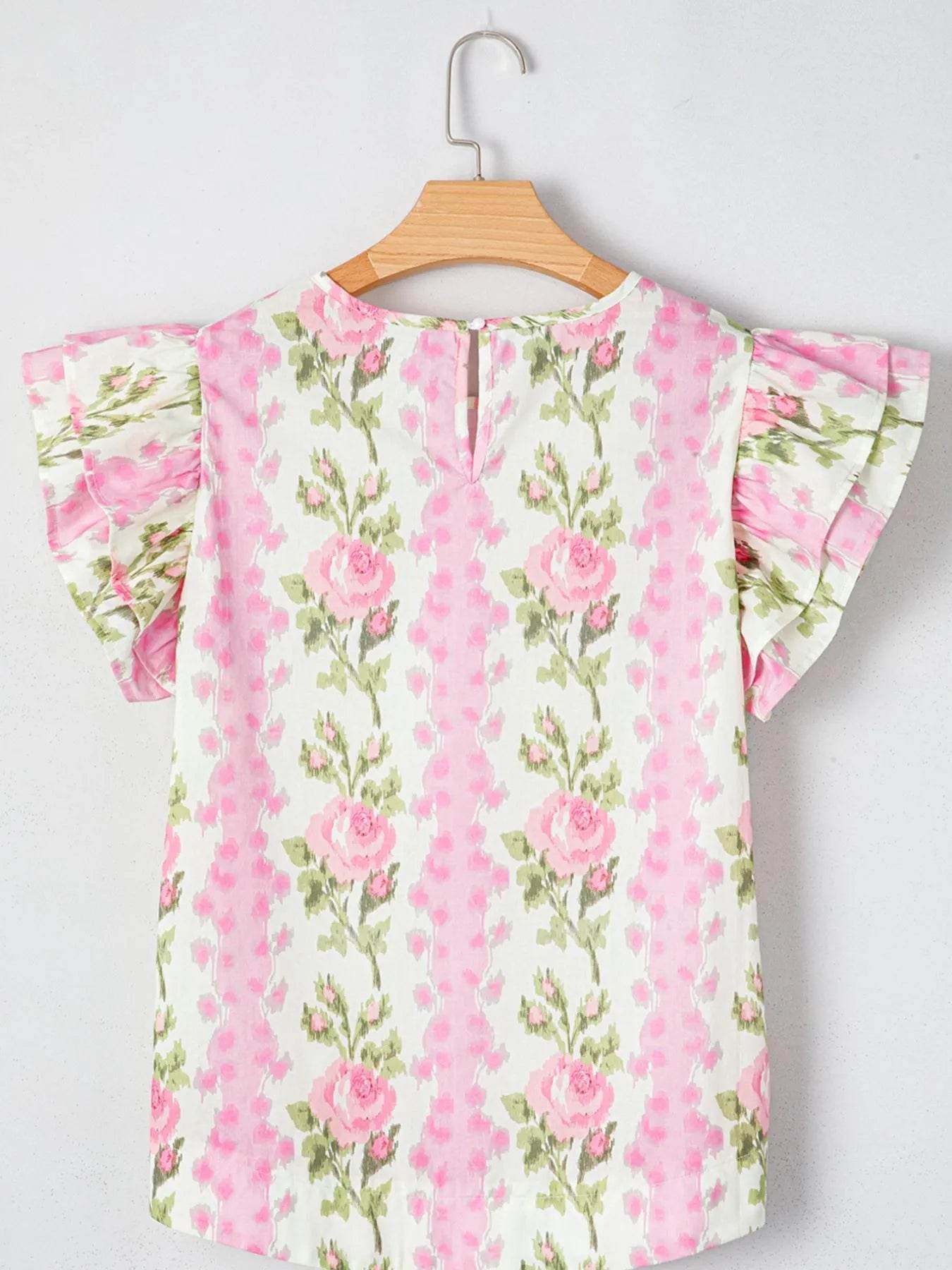 Floral Print Ruffled Sleeve Blouse - Byyde
