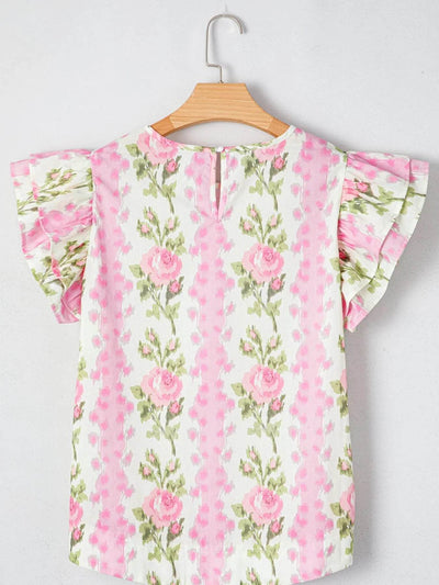 Floral Print Ruffled Sleeve Blouse - Byyde