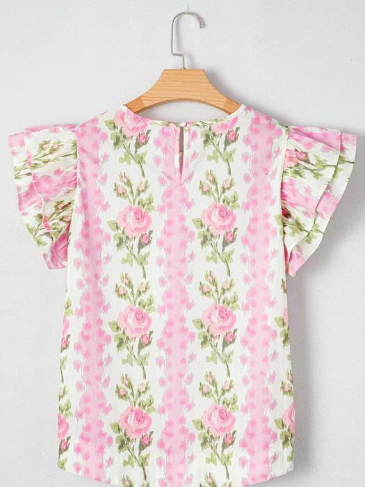 Floral Print Ruffled Sleeve Blouse - Byyde