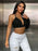 One Shoulder Long Sleeve Cropped Denim Top - Byyde