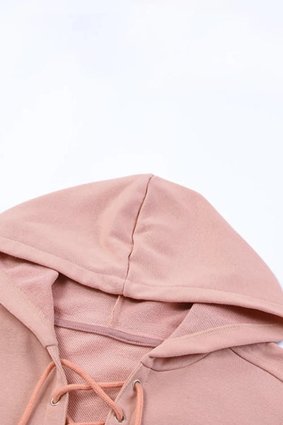 Lace Up Long Sleeve Hoodie - Byyde