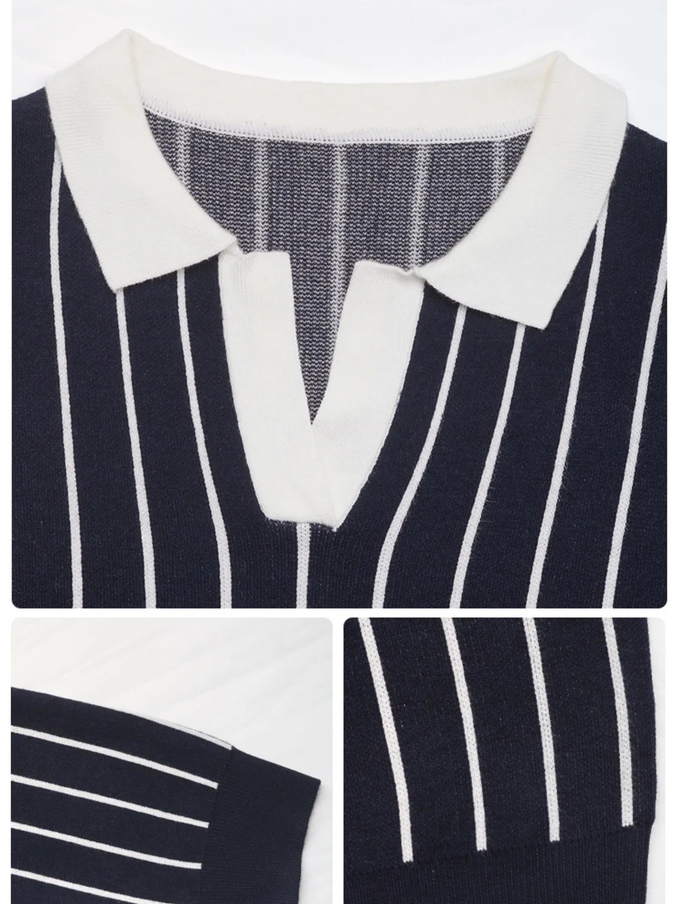 Stripe Contrast Collar Long Sleeve Knit Top - Byyde