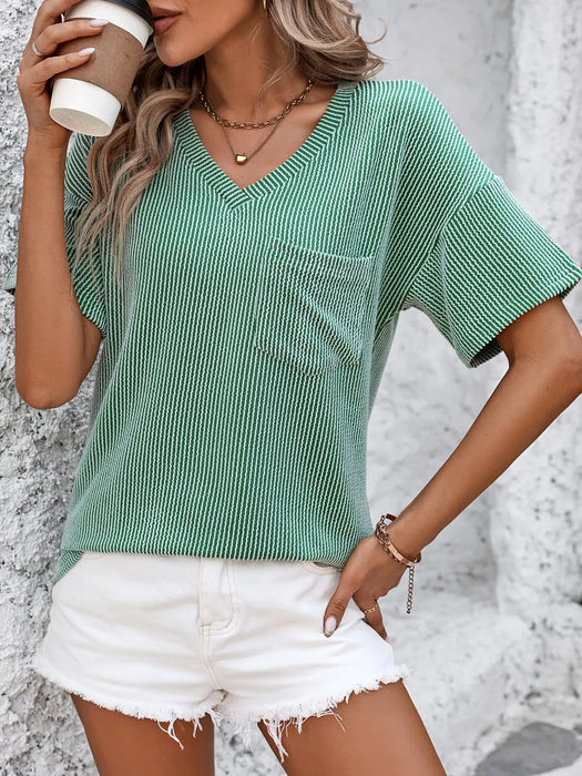 Mandy V-Neck Dropped Shoulder T-Shirt - Byyde