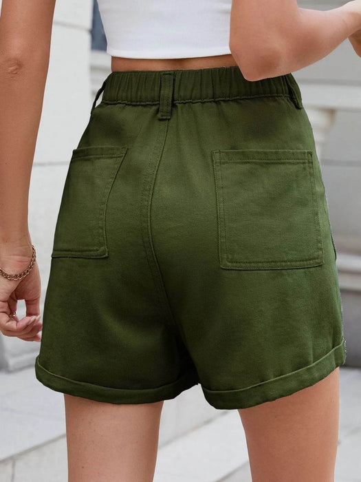 High Waist Cargo Denim Shorts with Multi Pockets - Byyde