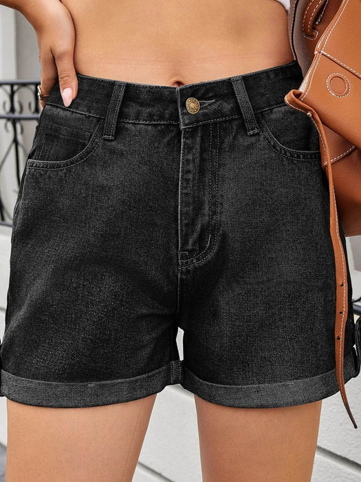 High Waist Rolled Hem Gradient Denim Shorts - Byyde