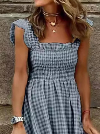 Smocked Gingham Maxi Dress with Ruffle Straps - Byyde