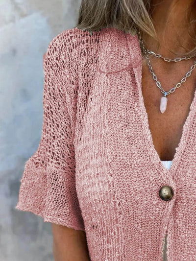 Full Size One Button Half Sleeve Cardigan Plus Size - Byyde
