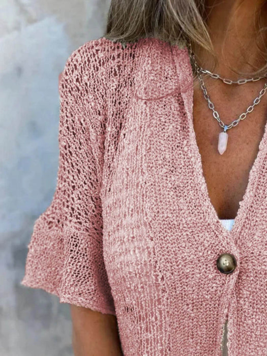 Full Size One Button Half Sleeve Cardigan Plus Size - Byyde