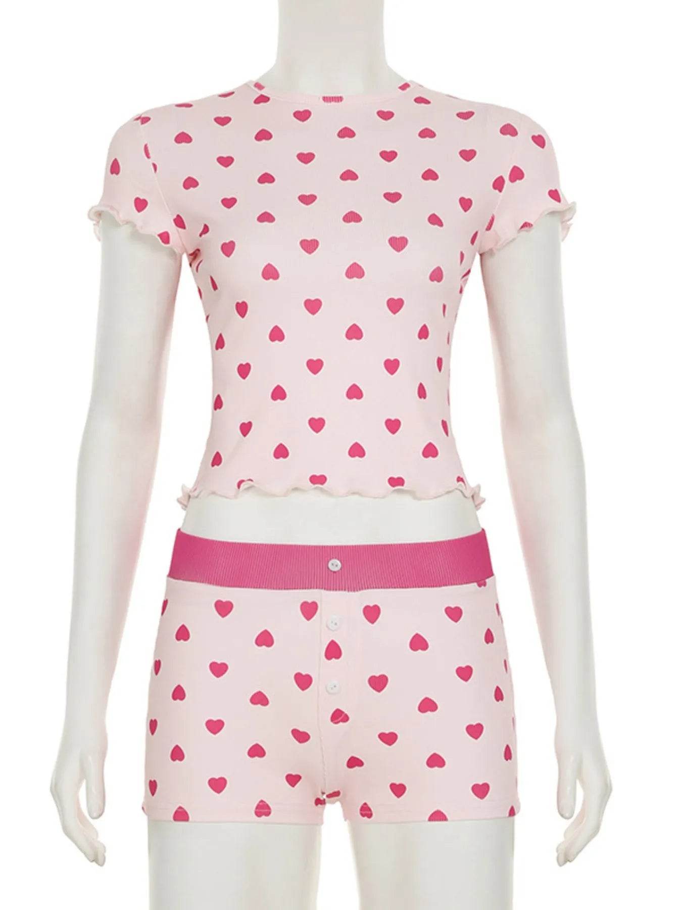 Heart Print Top and Shorts Loungewear Set - Byyde