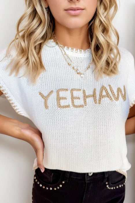YEEHAW Stitch Edge Crew Neck Knit Top - Byyde
