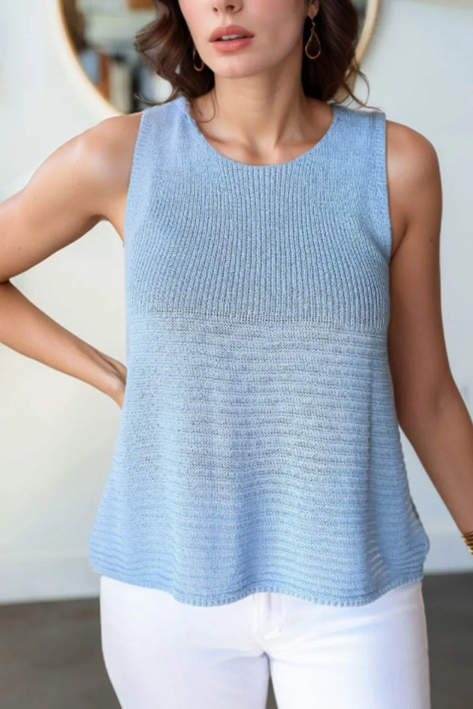 Sleeveless Knit Tank Top with Textured Pattern - Byyde