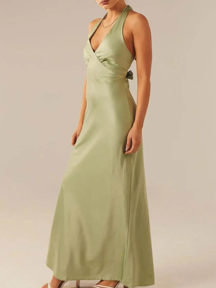 Halter Neck Wrap Maxi Dress with Tie Detail - Byyde