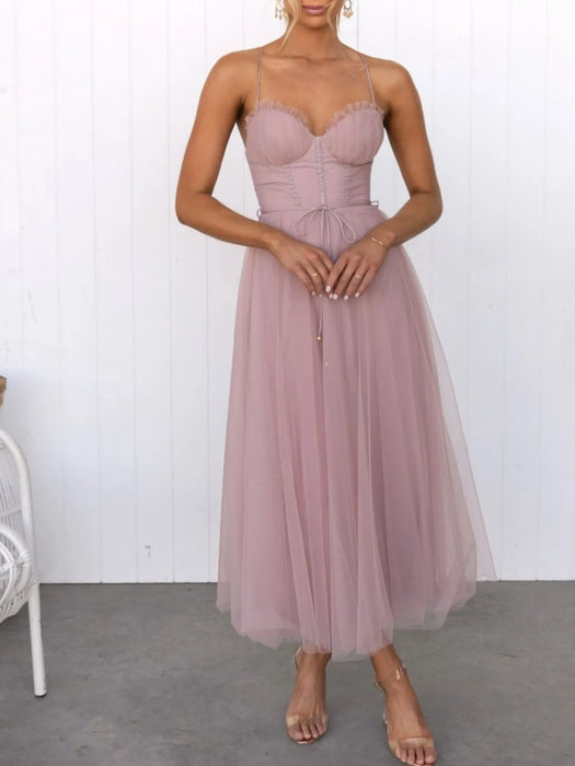 Sweetheart Neck Tulle Midi Dress - Byyde