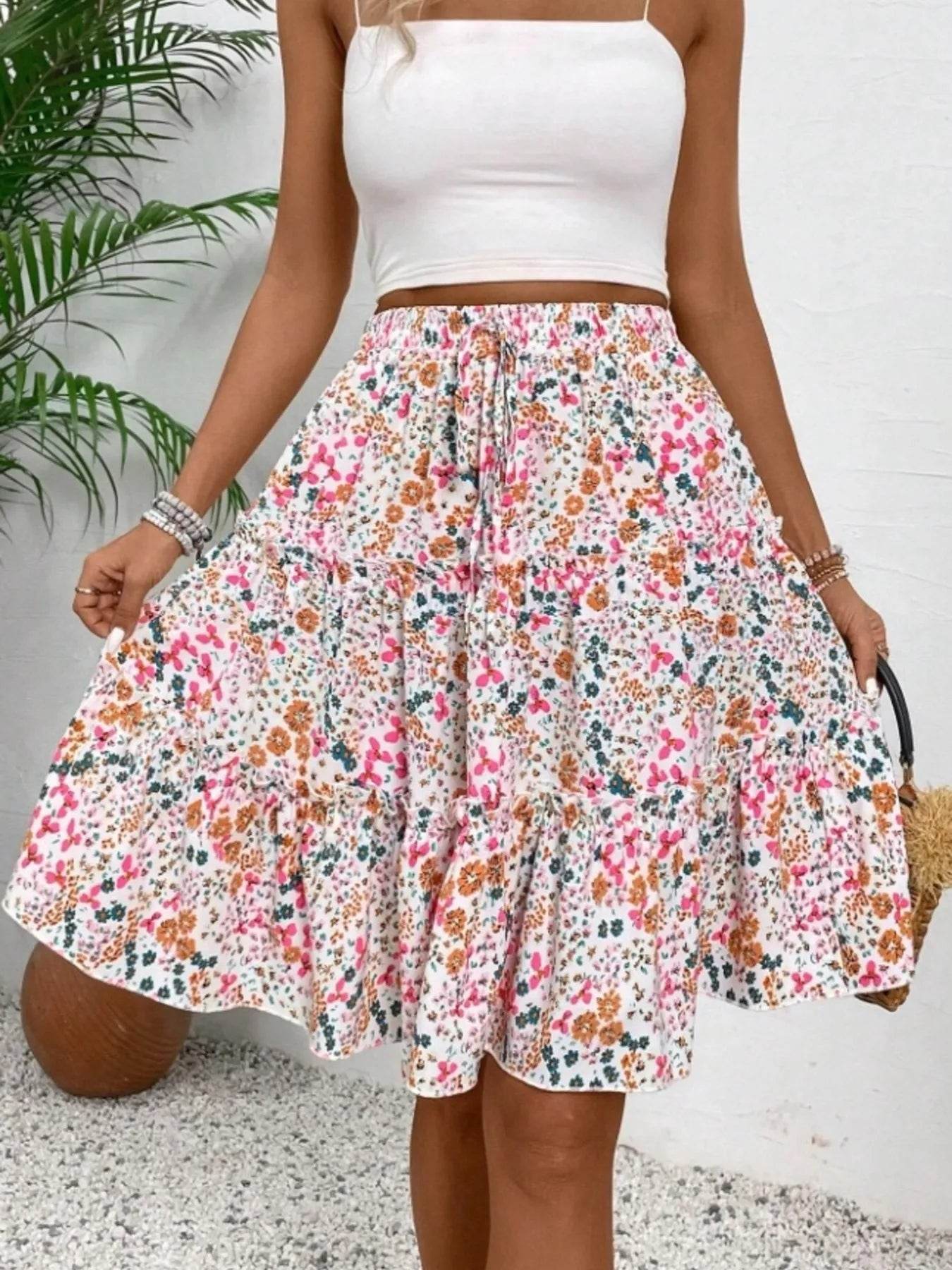 Floral Print Midi Skirt - Byyde