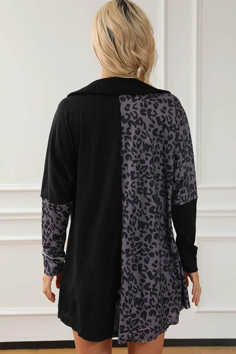 Half Button Leopard Collared Neck Blouse - Byyde