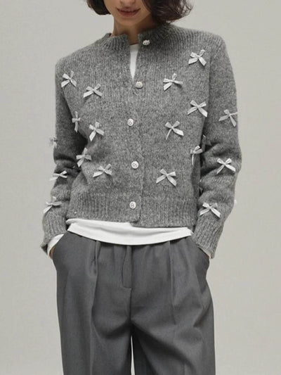 Bow Button Up Long Sleeve Cardigan - Byyde