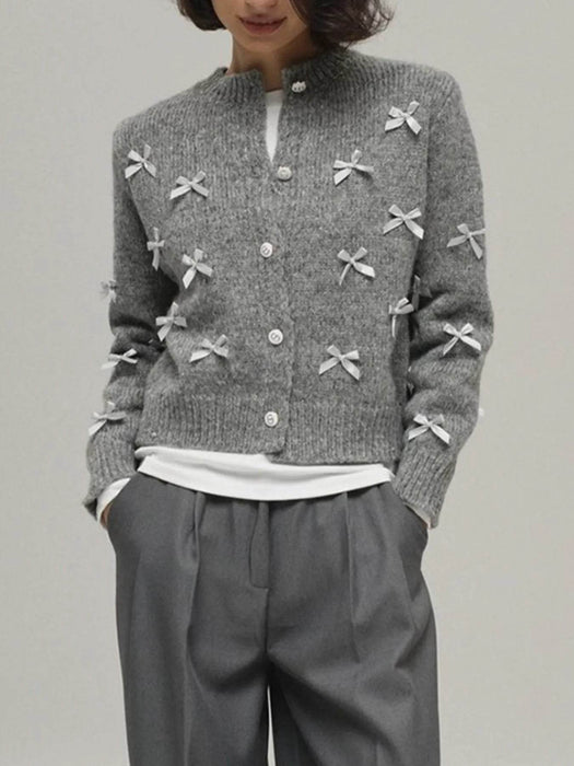 Bow Button Up Long Sleeve Cardigan - Byyde
