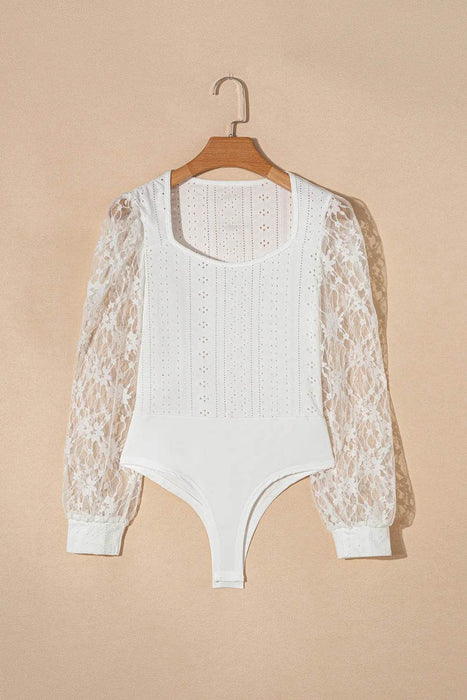 Eyelet Lace Long Sleeve Bodysuit - Byyde