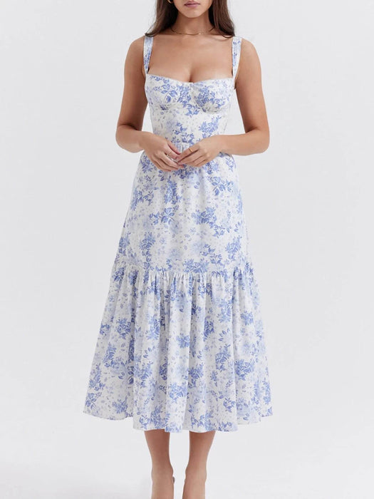 Floral Print Sweetheart Neck Midi Dress - Byyde