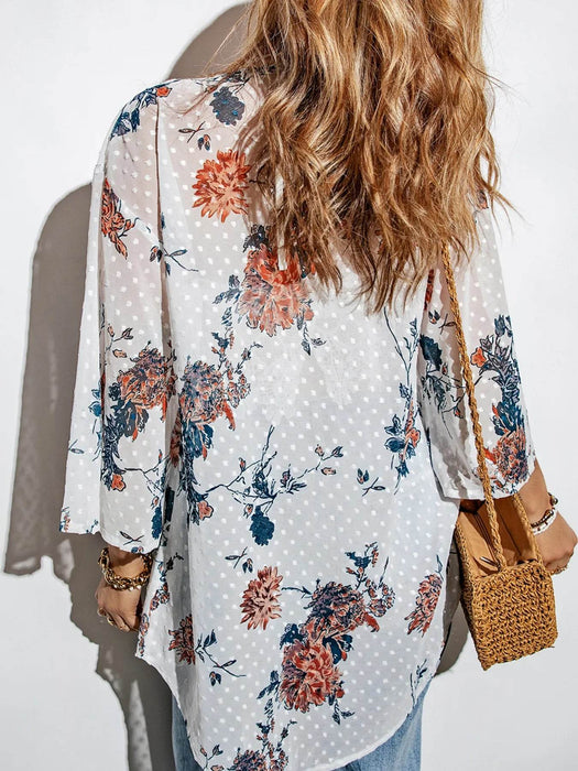 Floral Print Open Front Cover Up - Byyde