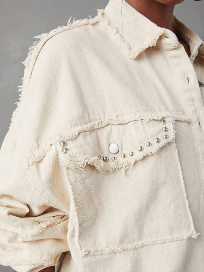 Button Down Raw Hem Denim Jacket - Byyde