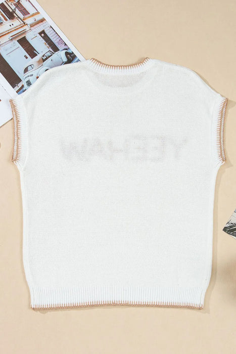 YEEHAW Stitch Edge Crew Neck Knit Top - Byyde
