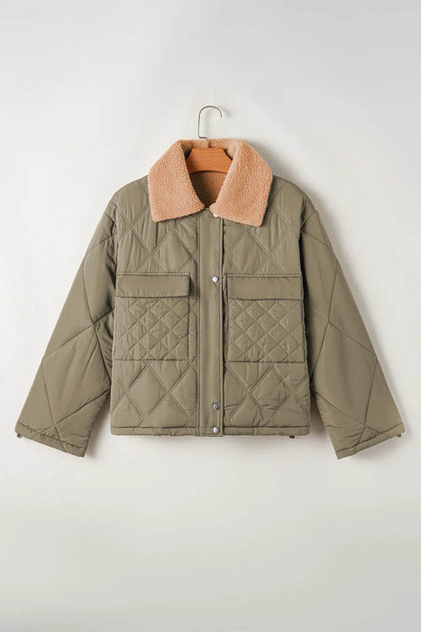 Drawstring Collared Neck Long Sleeve Winter Coat - Byyde