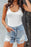 Rhinestone Fringe Distressed Denim Shorts - Byyde